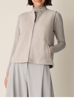Eileen Fisher Organic Cotton Blend Vest S Dove Textured Cotton Doubleknit Vest